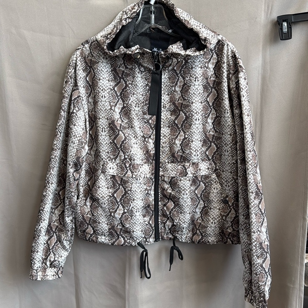 Me Jane Snakeskin Zip Hooded Windbreaker Jacket Size Large